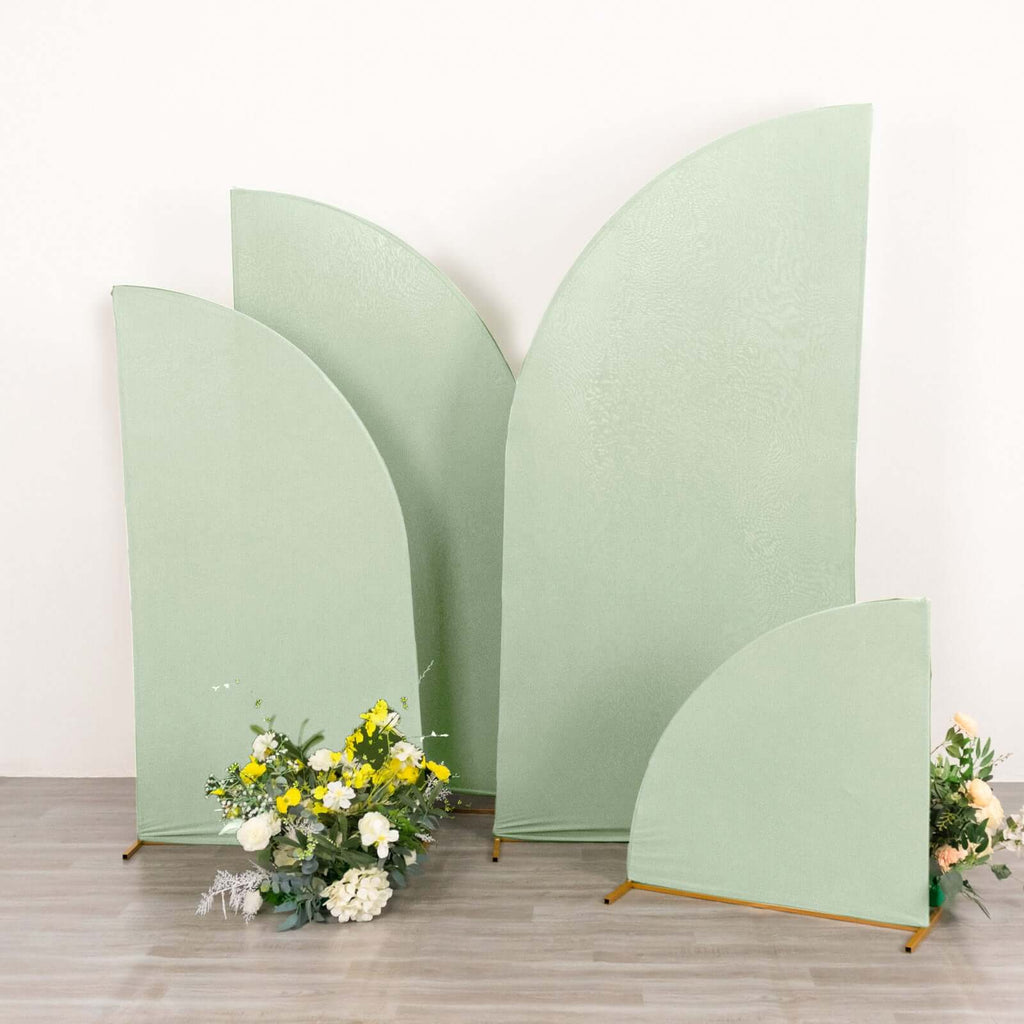 Set of 4 Matte Sage Green Spandex Half Moon Chiara Backdrop Stand Covers, Custom Fitted Wedding Arch Covers - 2.5ft,5ft,6ft,7ft - Bell Racket Store