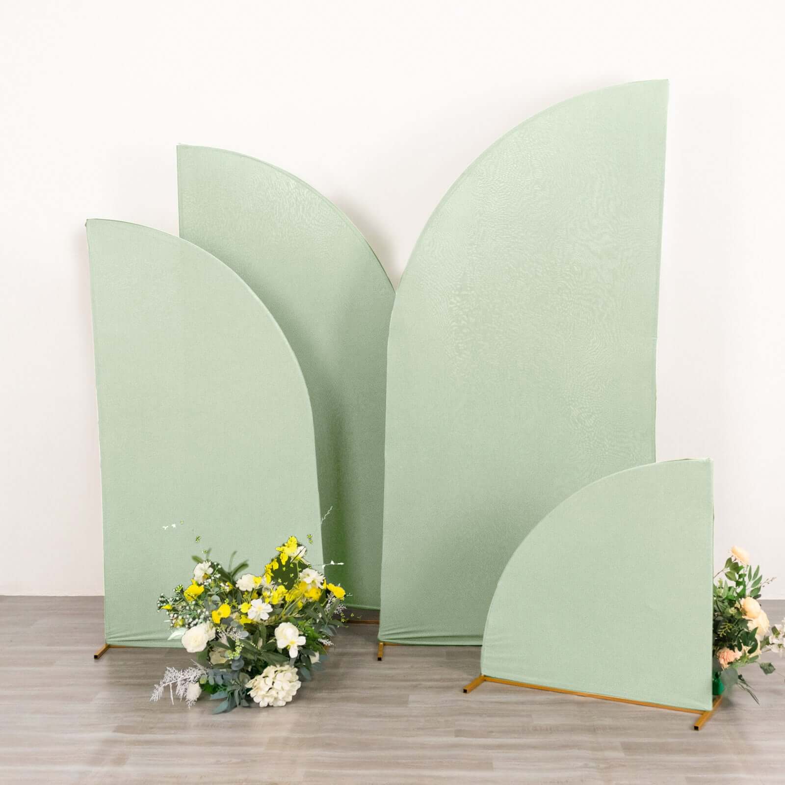Set of 4 Matte Sage Green Spandex Half Moon Chiara Backdrop Stand Covers, Custom Fitted Wedding Arch Covers - 2.5ft,5ft,6ft,7ft - Bell Racket Store