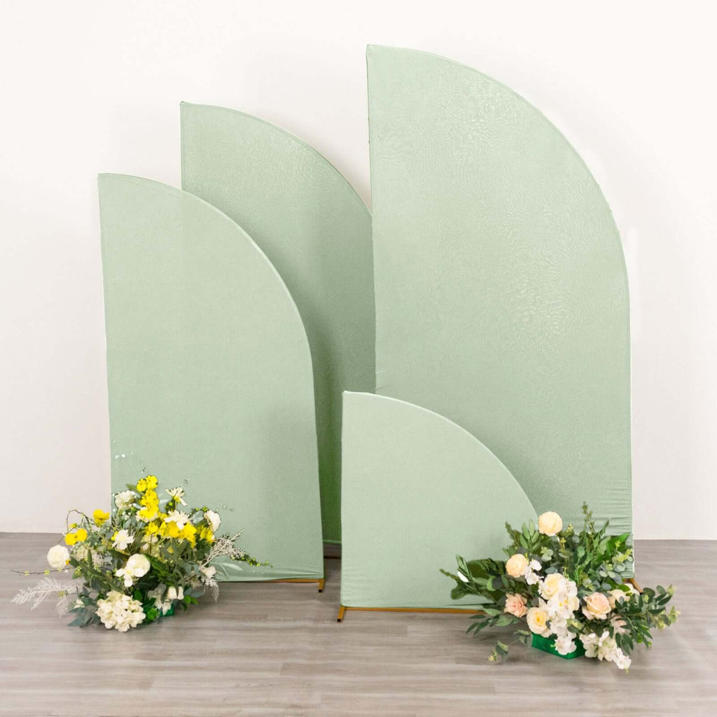 Set of 4 Matte Sage Green Spandex Half Moon Chiara Backdrop Stand Covers, Custom Fitted Wedding Arch Covers - 2.5ft,5ft,6ft,7ft - Bell Racket Store