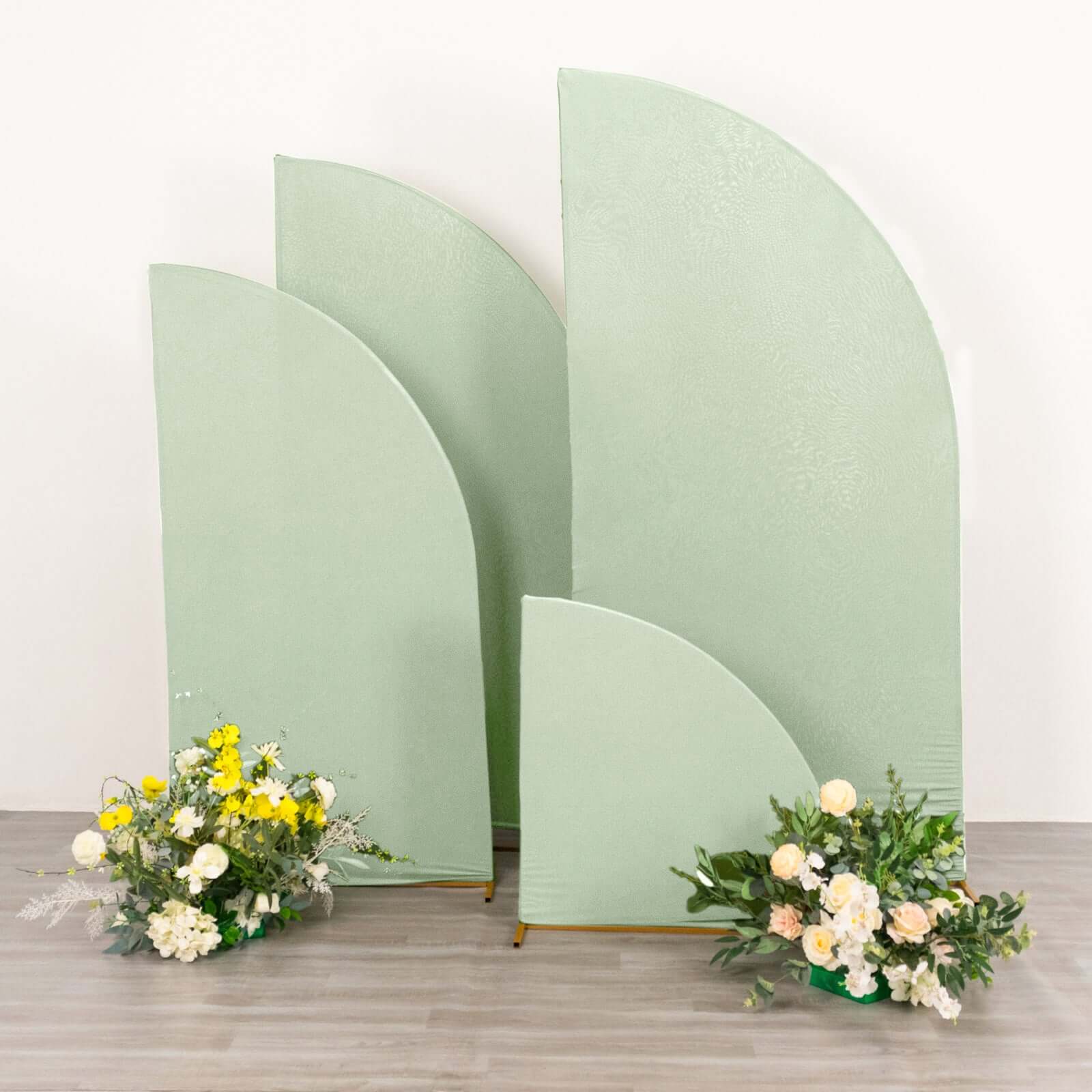 Set of 4 Matte Sage Green Spandex Half Moon Chiara Backdrop Stand Covers, Custom Fitted Wedding Arch Covers - 2.5ft,5ft,6ft,7ft - Bell Racket Store