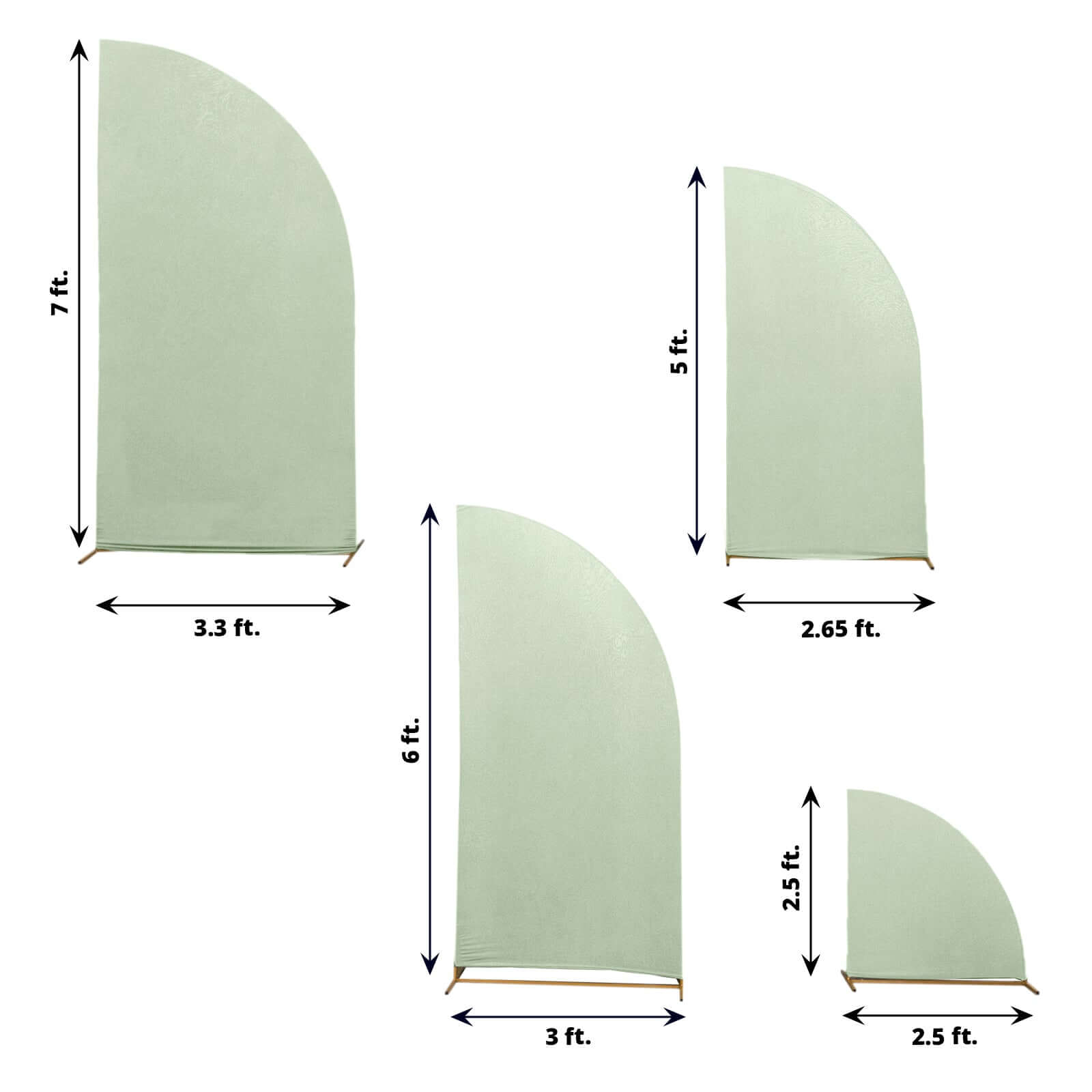 Set of 4 Matte Sage Green Spandex Half Moon Chiara Backdrop Stand Covers, Custom Fitted Wedding Arch Covers - 2.5ft,5ft,6ft,7ft - Bell Racket Store