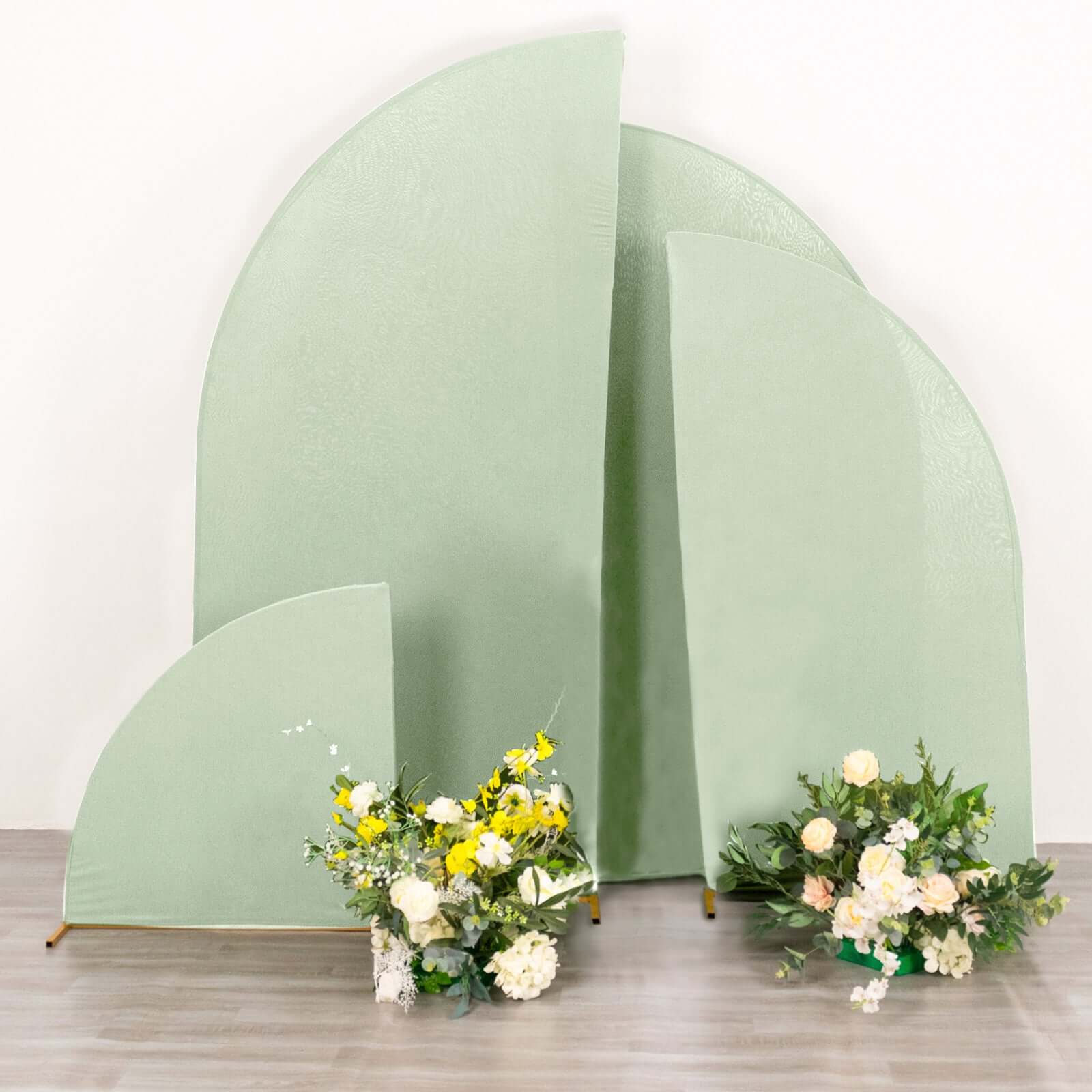 Set of 4 Matte Sage Green Spandex Half Moon Chiara Backdrop Stand Covers, Custom Fitted Wedding Arch Covers - 2.5ft,5ft,6ft,7ft - Bell Racket Store