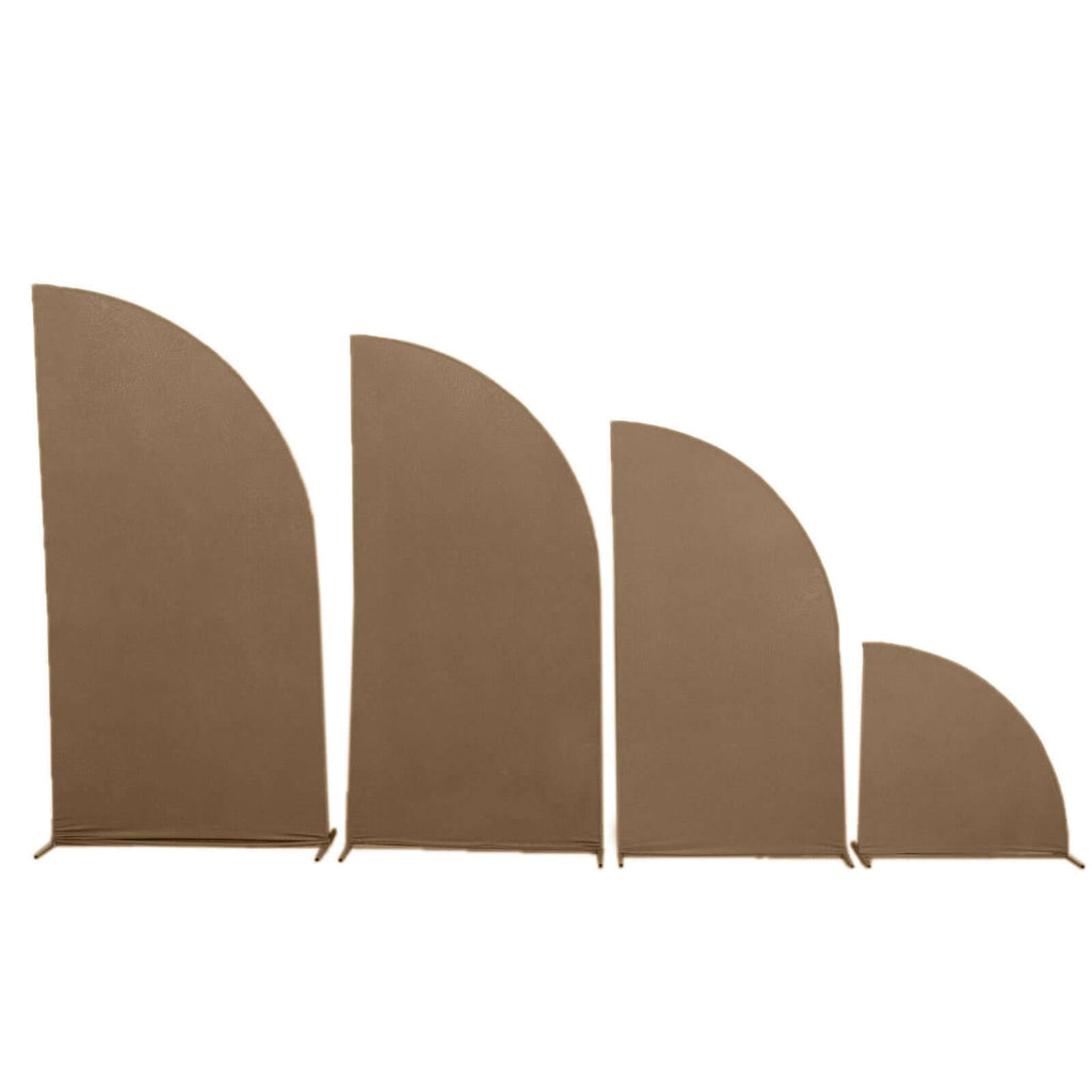 Set of 4 Matte Taupe Spandex Half Moon Chiara Backdrop Stand Covers, Custom Fitted Wedding Arch Covers - 2.5ft,5ft,6ft,7ft - Bell Racket Store