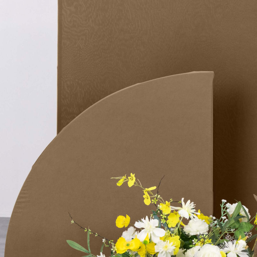 Set of 4 Matte Taupe Spandex Half Moon Chiara Backdrop Stand Covers, Custom Fitted Wedding Arch Covers - 2.5ft,5ft,6ft,7ft - Bell Racket Store