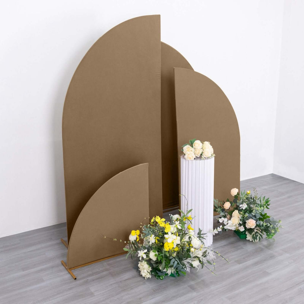 Set of 4 Matte Taupe Spandex Half Moon Chiara Backdrop Stand Covers, Custom Fitted Wedding Arch Covers - 2.5ft,5ft,6ft,7ft - Bell Racket Store