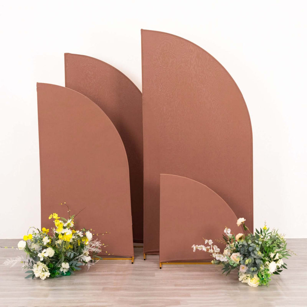 Set of 4 Matte Terracotta (Rust) Spandex Half Moon Chiara Backdrop Stand Covers, Custom Fitted Wedding Arch Covers - 2.5ft,5ft,6ft,7ft - Bell Racket Store