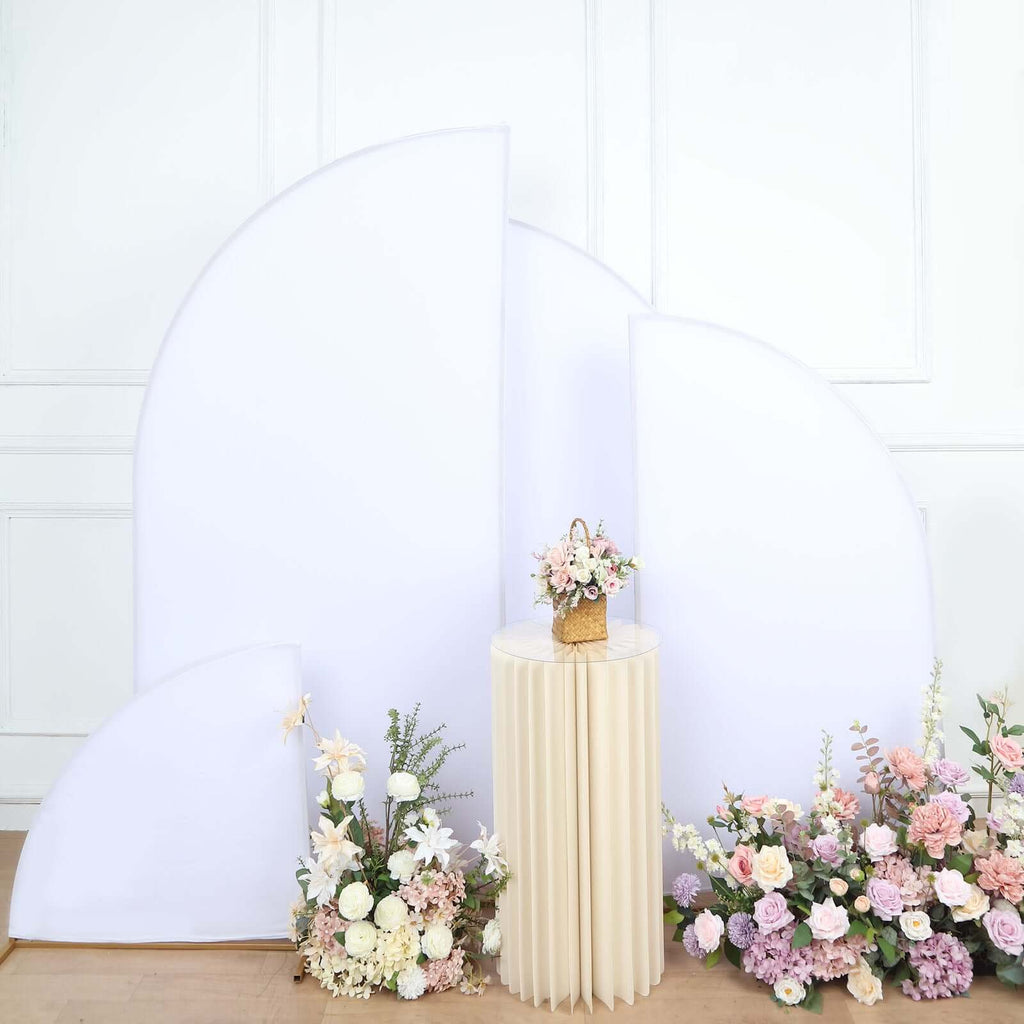 Set of 4 Matte White Spandex Half Moon Chiara Backdrop Stand Covers, Custom Fitted Wedding Arch Covers - 2.5ft,5ft,6ft,7ft - Bell Racket Store