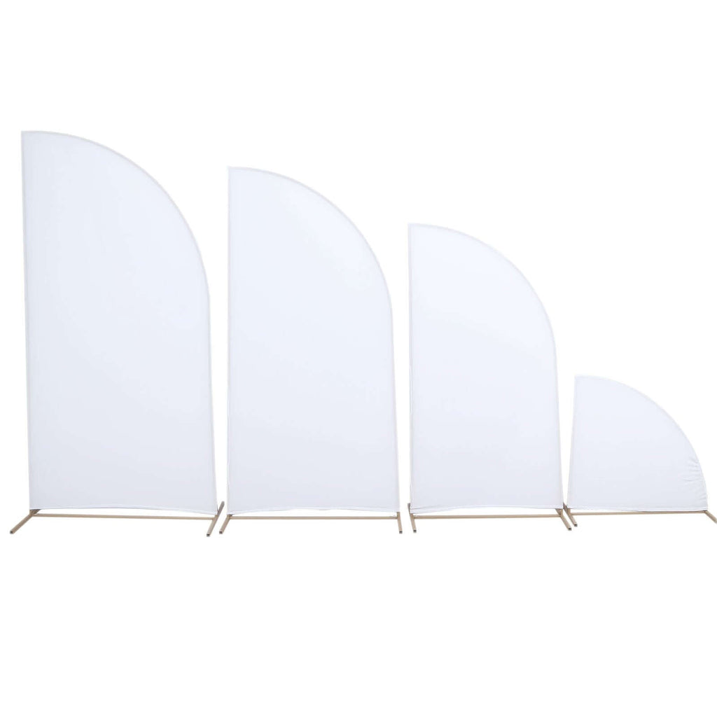 Set of 4 Matte White Spandex Half Moon Chiara Backdrop Stand Covers, Custom Fitted Wedding Arch Covers - 2.5ft,5ft,6ft,7ft - Bell Racket Store
