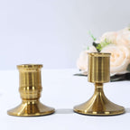Set of 4 Metal Taper Candle Holders Vintage Gold with Sturdy Round Base - Traditional Pillar Candlestick Holders 2.5", 3" - Bell Racket Store