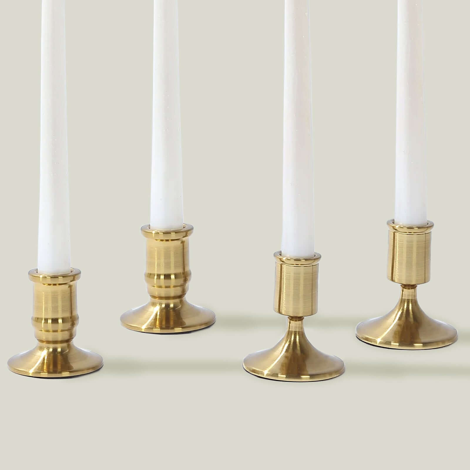 Set of 4 Metal Taper Candle Holders Vintage Gold with Sturdy Round Base - Traditional Pillar Candlestick Holders 2.5", 3" - Bell Racket Store