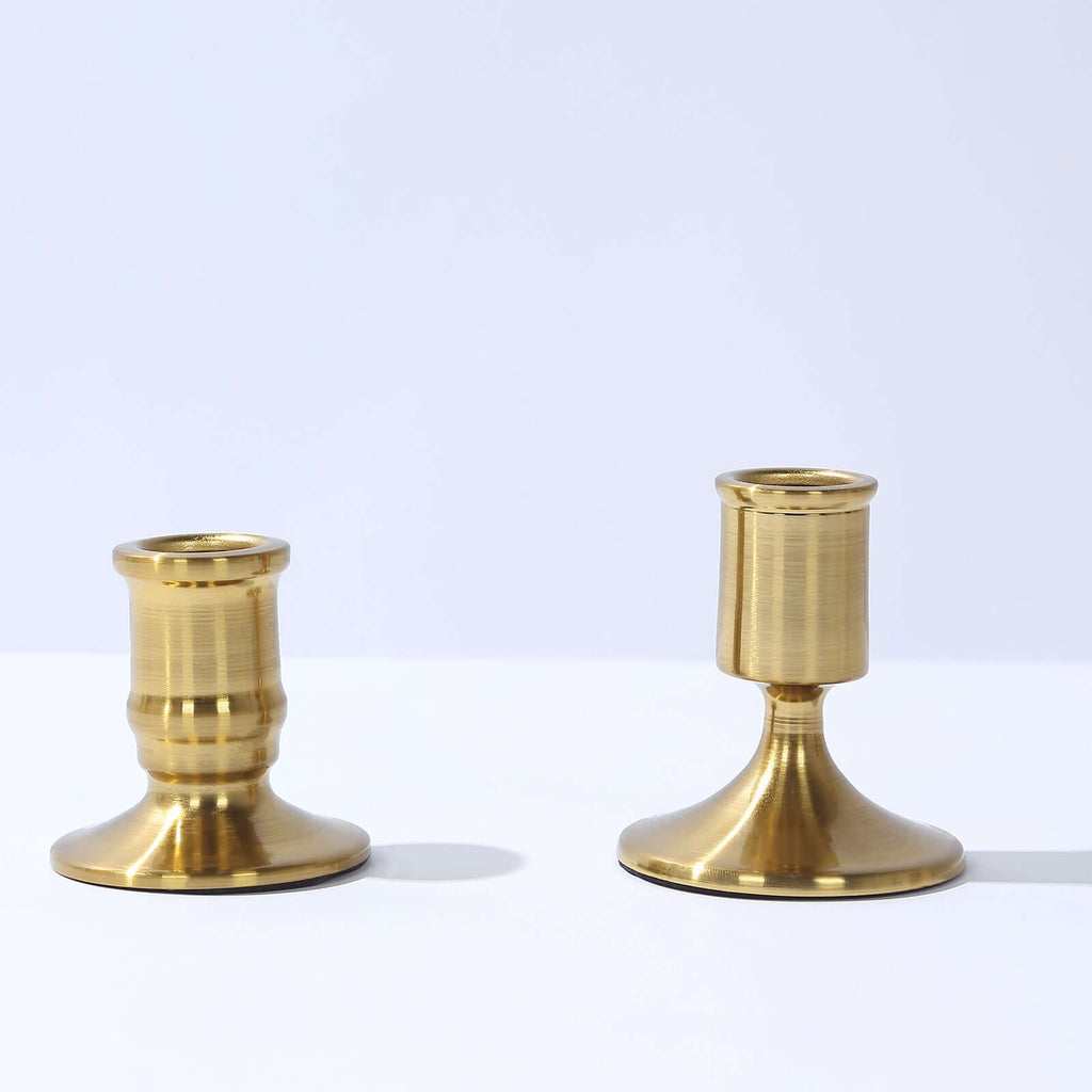 Set of 4 Metal Taper Candle Holders Vintage Gold with Sturdy Round Base - Traditional Pillar Candlestick Holders 2.5", 3" - Bell Racket Store