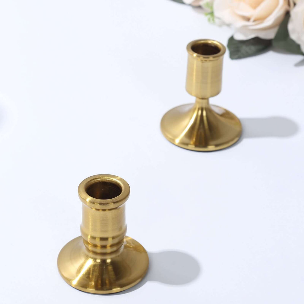 Set of 4 Metal Taper Candle Holders Vintage Gold with Sturdy Round Base - Traditional Pillar Candlestick Holders 2.5", 3" - Bell Racket Store