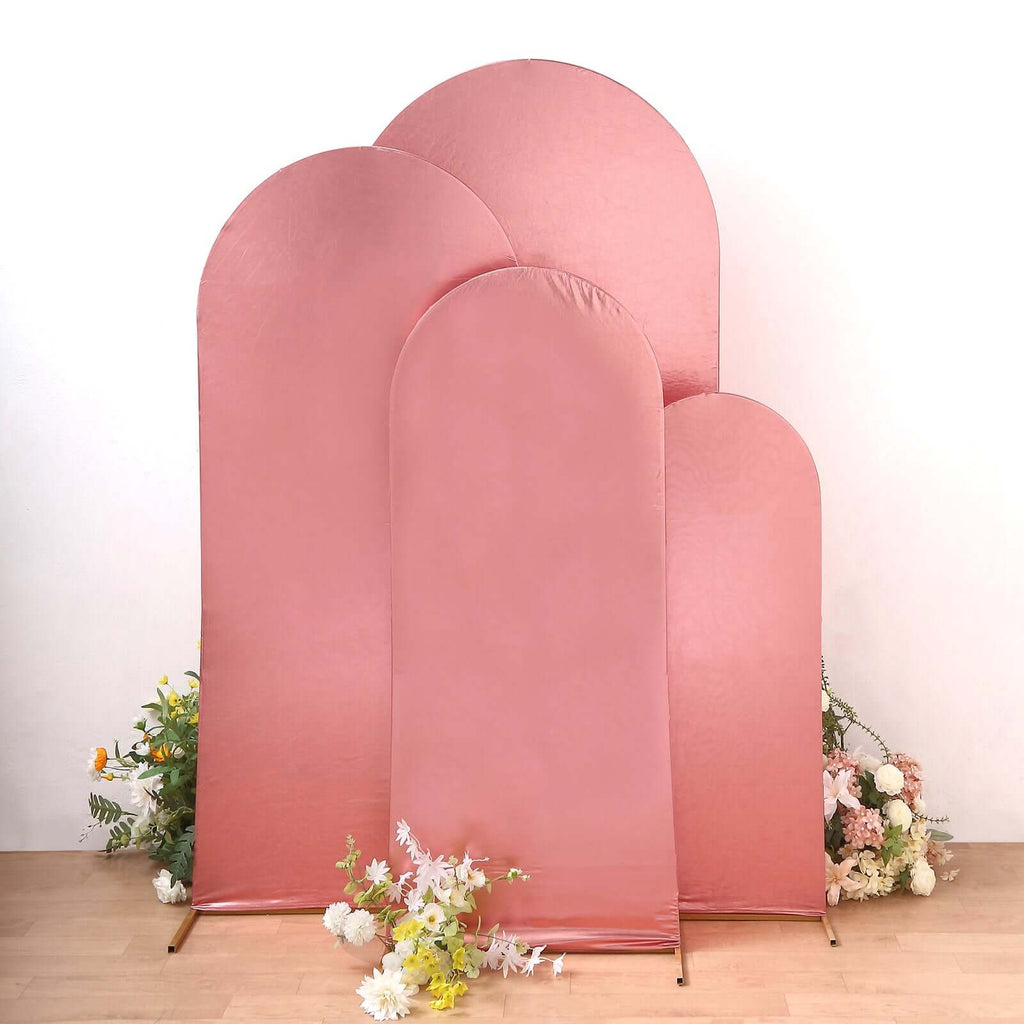 Set of 4 Metallic Rose Gold Shiny Aluminum Alloy Wedding Arch Cover For Round Top Chiara Backdrop Stand - 4ft,5ft,6ft,7ft - Bell Racket Store