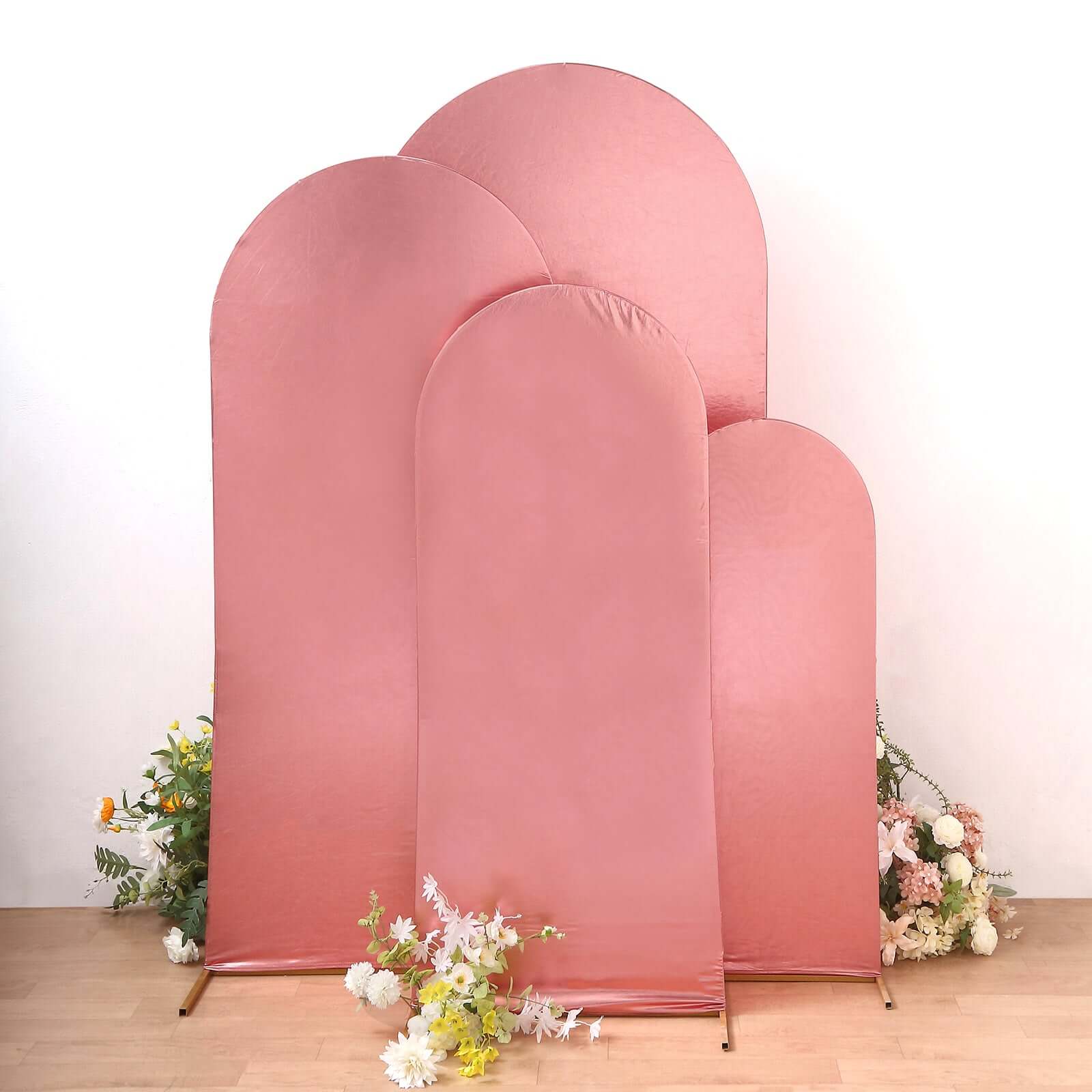 Set of 4 Metallic Rose Gold Shiny Aluminum Alloy Wedding Arch Cover For Round Top Chiara Backdrop Stand - 4ft,5ft,6ft,7ft - Bell Racket Store