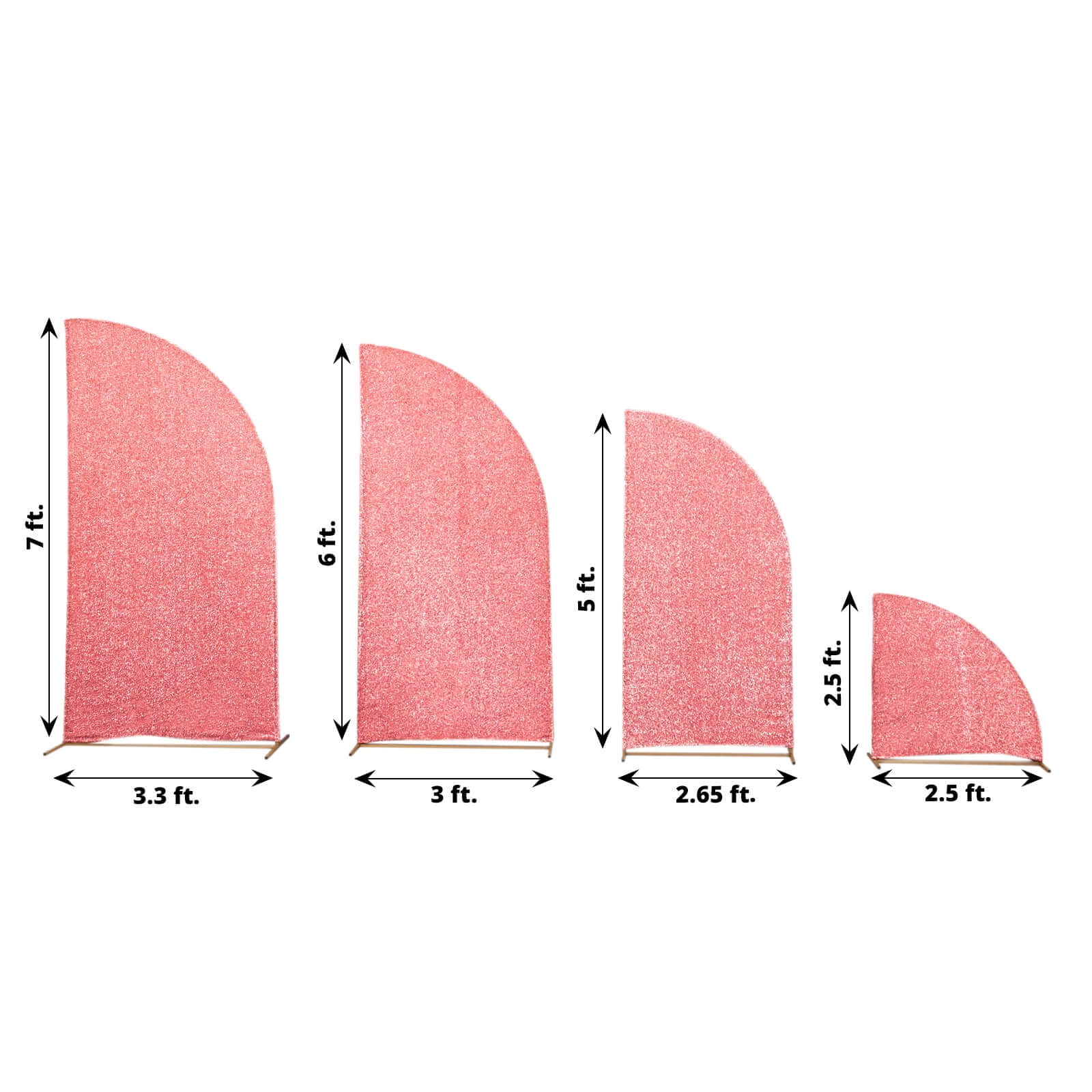 Set of 4 Rose Gold Chiara Wedding Arch Covers Shimmer Tinsel Finish, Fitted Covers For Half Moon Backdrop Stands - 2.5ft, 5ft, 6ft, 7ft - Bell Racket Store