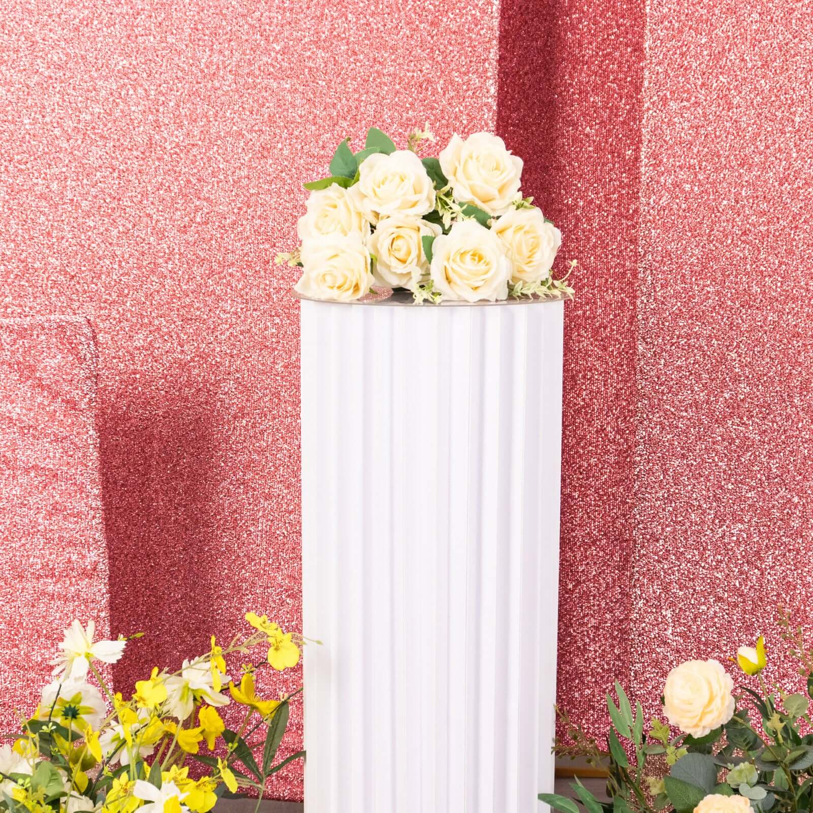 Set of 4 Rose Gold Chiara Wedding Arch Covers Shimmer Tinsel Finish, Fitted Covers For Half Moon Backdrop Stands - 2.5ft, 5ft, 6ft, 7ft - Bell Racket Store