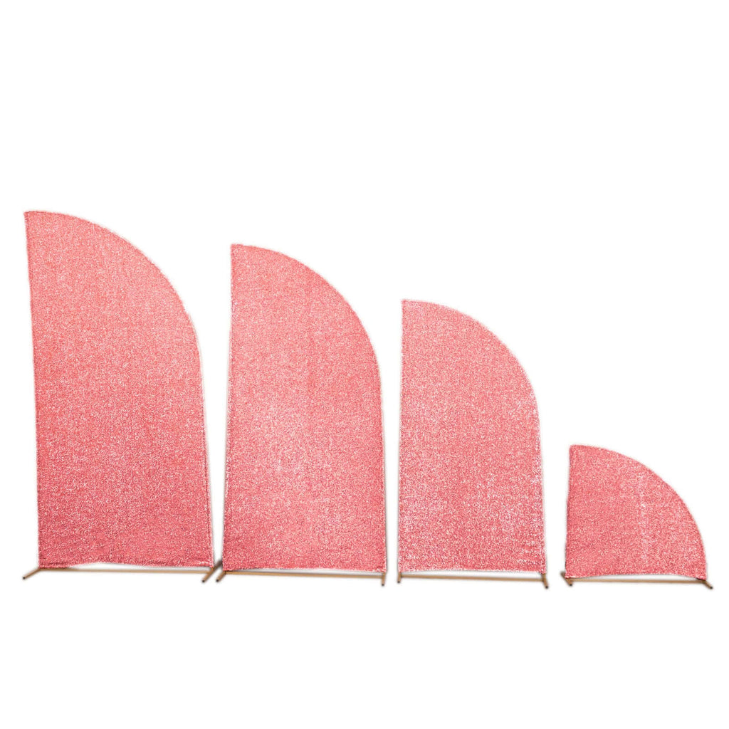 Set of 4 Rose Gold Chiara Wedding Arch Covers Shimmer Tinsel Finish, Fitted Covers For Half Moon Backdrop Stands - 2.5ft, 5ft, 6ft, 7ft - Bell Racket Store