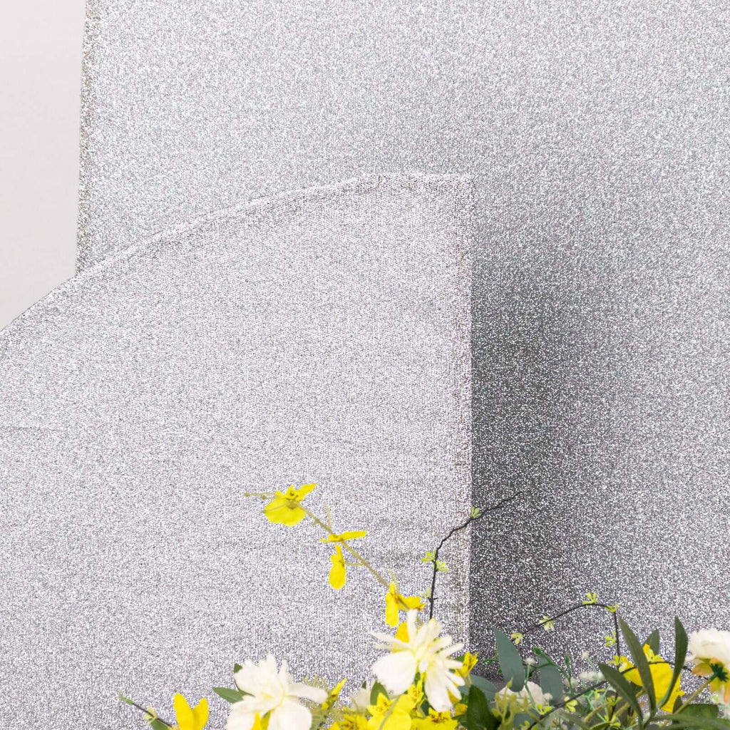 Set of 4 Silver Chiara Wedding Arch Covers Shimmer Tinsel Finish, Fitted Covers For Half Moon Backdrop Stands - 2.5ft, 5ft, 6ft, 7ft - Bell Racket Store