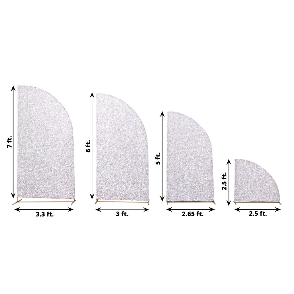 Set of 4 Silver Chiara Wedding Arch Covers Shimmer Tinsel Finish, Fitted Covers For Half Moon Backdrop Stands - 2.5ft, 5ft, 6ft, 7ft - Bell Racket Store