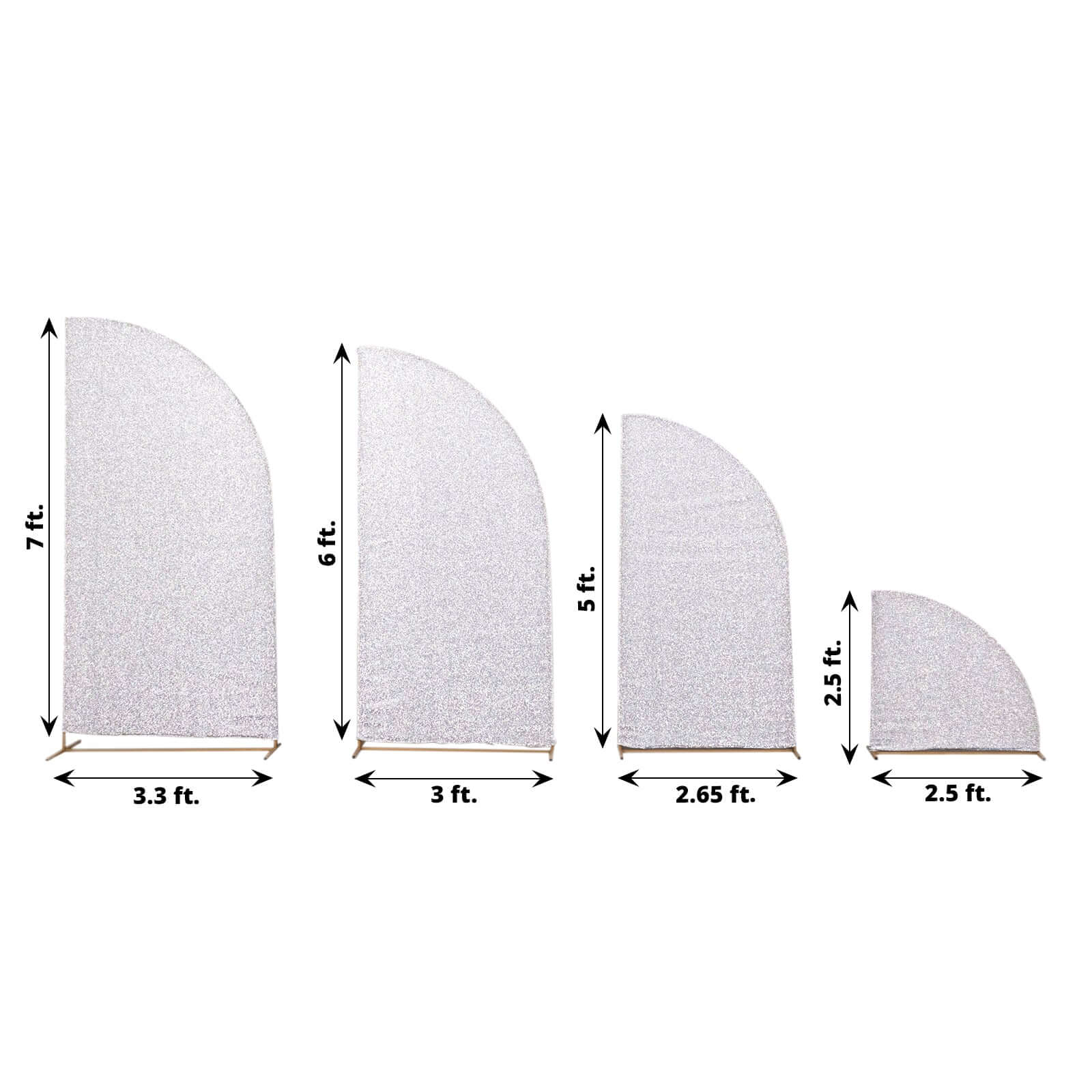 Set of 4 Silver Chiara Wedding Arch Covers Shimmer Tinsel Finish, Fitted Covers For Half Moon Backdrop Stands - 2.5ft, 5ft, 6ft, 7ft - Bell Racket Store