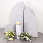 Set of 4 Silver Chiara Wedding Arch Covers Shimmer Tinsel Finish, Fitted Covers For Half Moon Backdrop Stands - 2.5ft, 5ft, 6ft, 7ft - Bell Racket Store