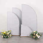 Set of 4 Silver Chiara Wedding Arch Covers Shimmer Tinsel Finish, Fitted Covers For Half Moon Backdrop Stands - 2.5ft, 5ft, 6ft, 7ft - Bell Racket Store