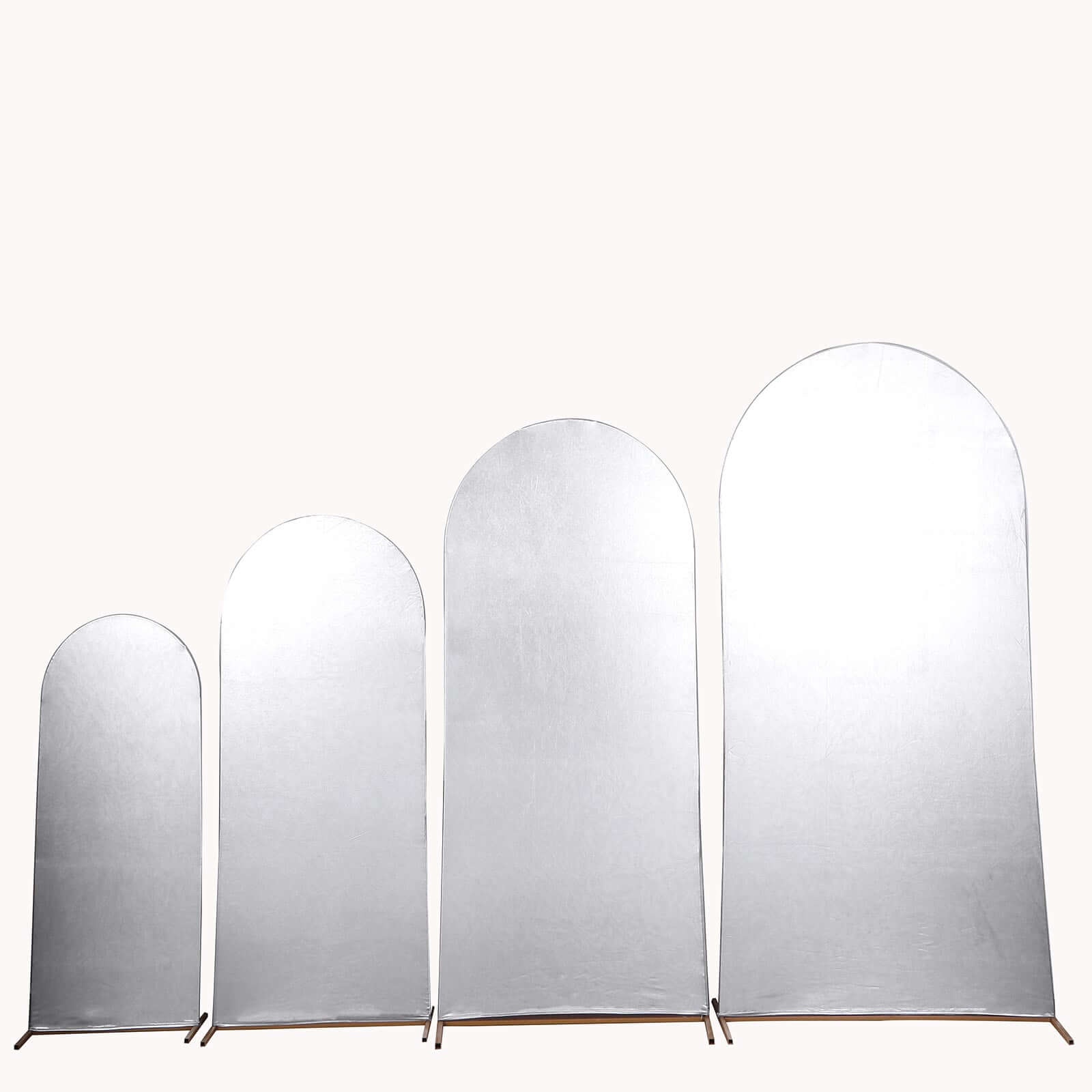 Set of 4 Silver Spandex Chiara Wedding Arch Covers With Metallic Finish, Fitted Covers For Round Top Backdrop Stands - 4ft, 5ft, 6ft, 7ft - Bell Racket Store