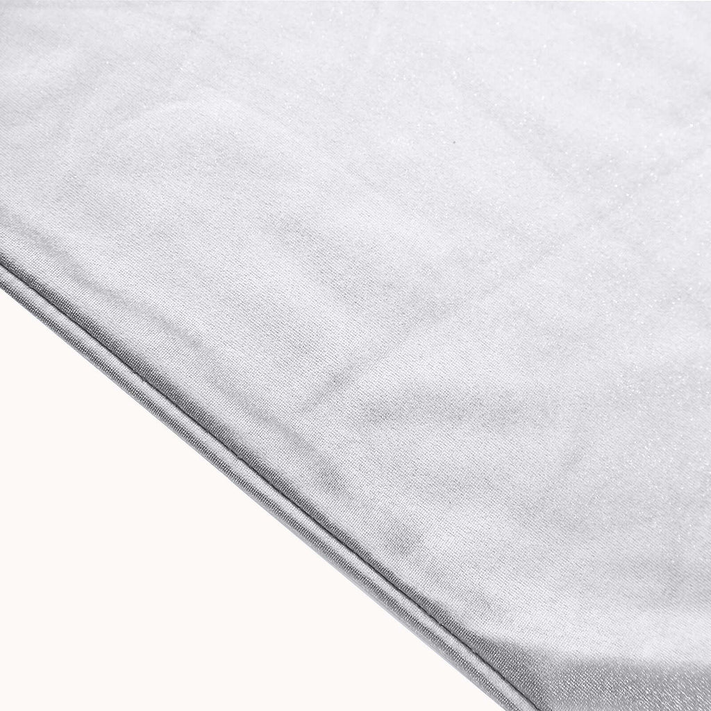 Set of 4 Silver Spandex Chiara Wedding Arch Covers With Metallic Finish, Fitted Covers For Round Top Backdrop Stands - 4ft, 5ft, 6ft, 7ft - Bell Racket Store