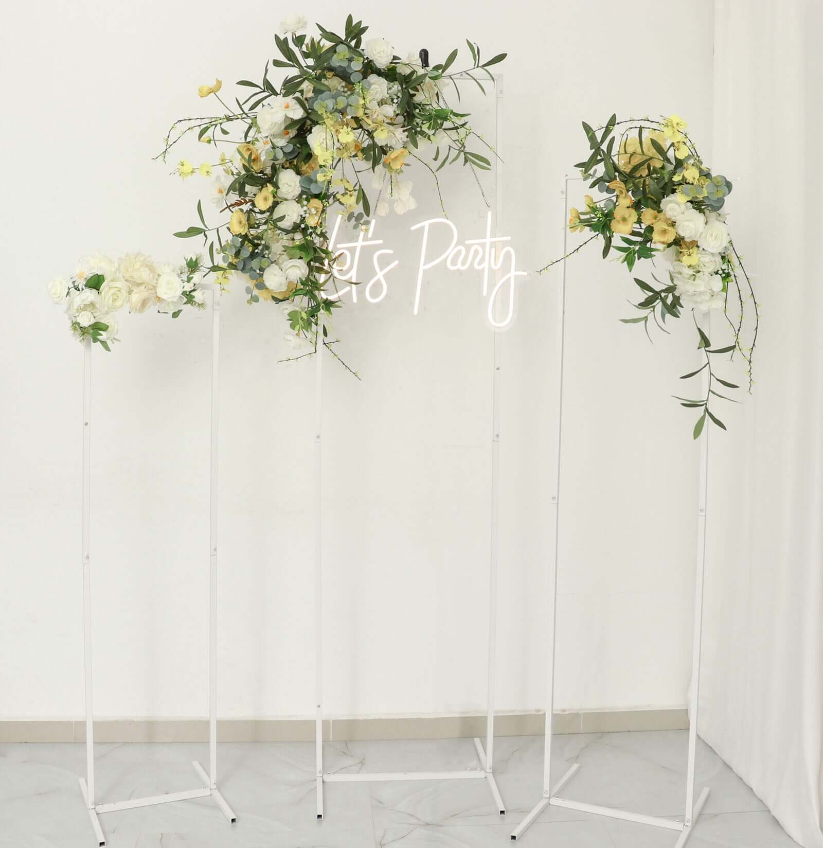 Set of 4 Wedding Arches Slim White Metal Rectangular Design Backdrop Stands - Floral Display Frames 3.6ft - 6.5ft - Bell Racket Store