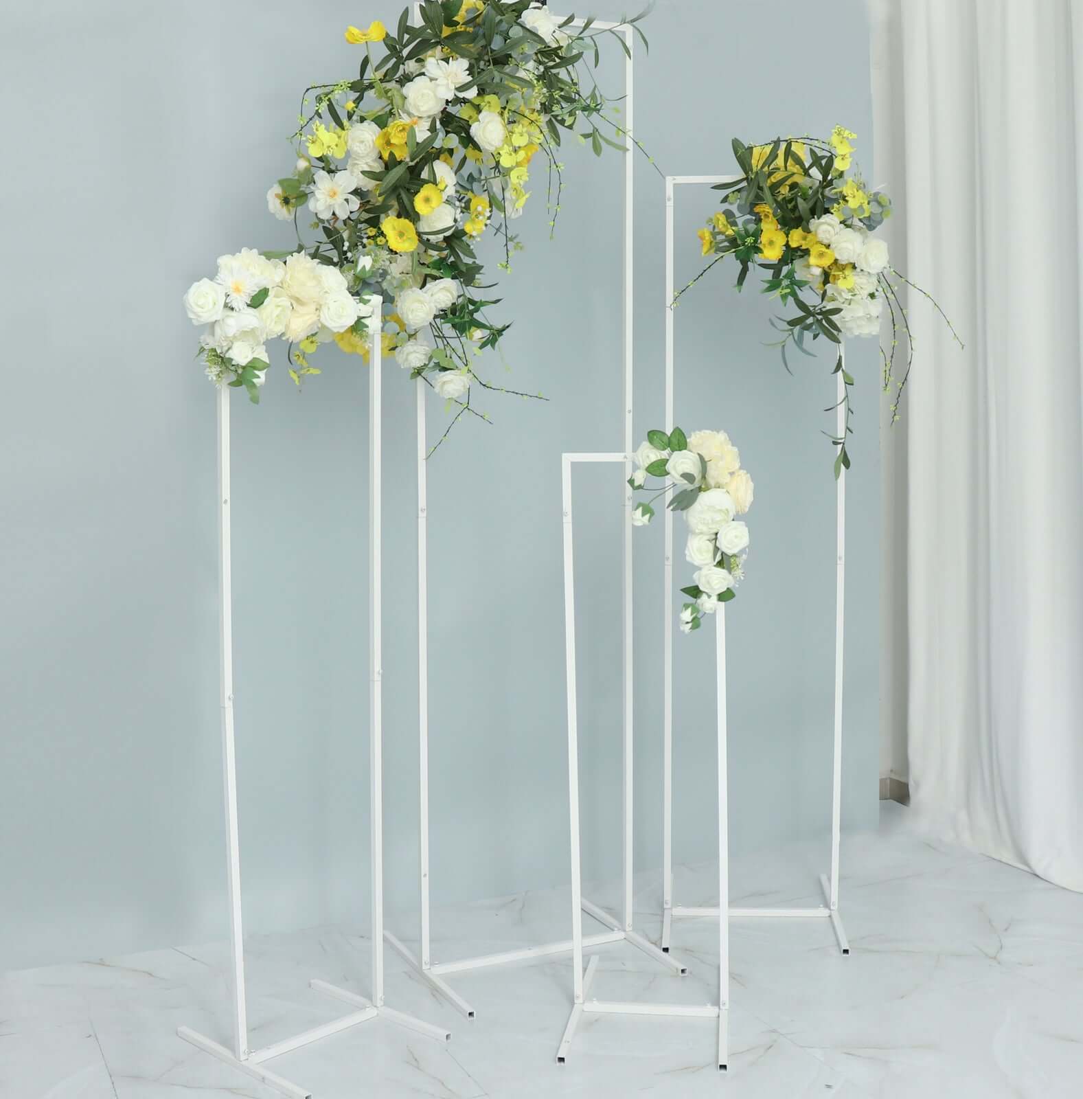 Set of 4 Wedding Arches Slim White Metal Rectangular Design Backdrop Stands - Floral Display Frames 3.6ft - 6.5ft - Bell Racket Store