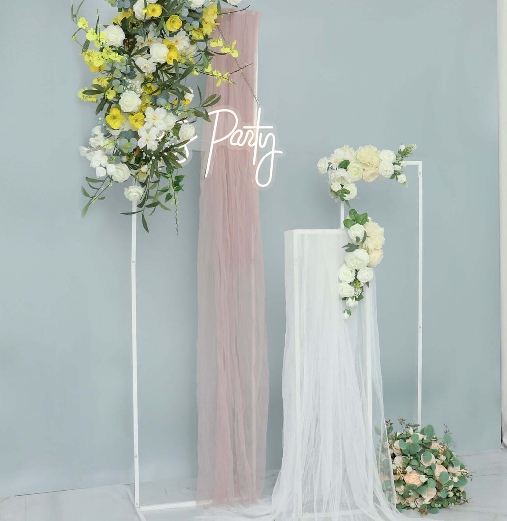 Set of 4 Wedding Arches Slim White Metal Rectangular Design Backdrop Stands - Floral Display Frames 3.6ft - 6.5ft - Bell Racket Store