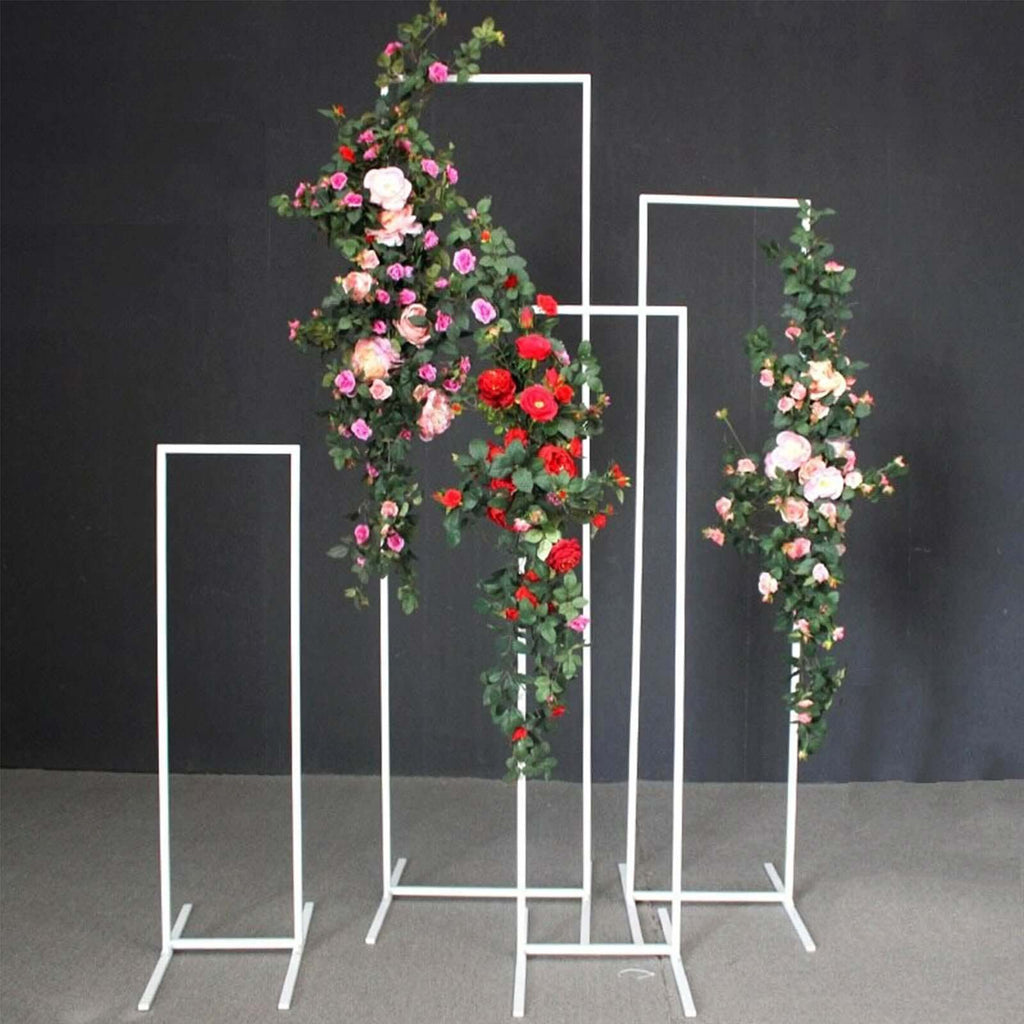 Set of 4 Wedding Arches Slim White Metal Rectangular Design Backdrop Stands - Floral Display Frames 3.6ft - 6.5ft - Bell Racket Store