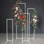 Set of 4 Wedding Arches Slim White Metal Rectangular Design Backdrop Stands - Floral Display Frames 3.6ft - 6.5ft - Bell Racket Store