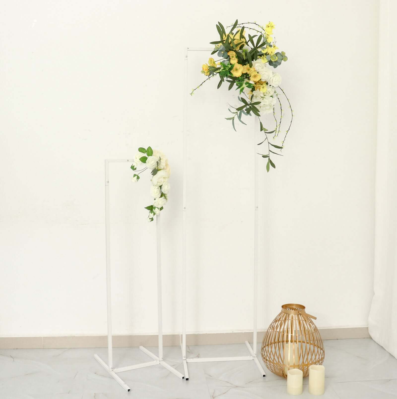 Set of 4 Wedding Arches Slim White Metal Rectangular Design Backdrop Stands - Floral Display Frames 3.6ft - 6.5ft - Bell Racket Store