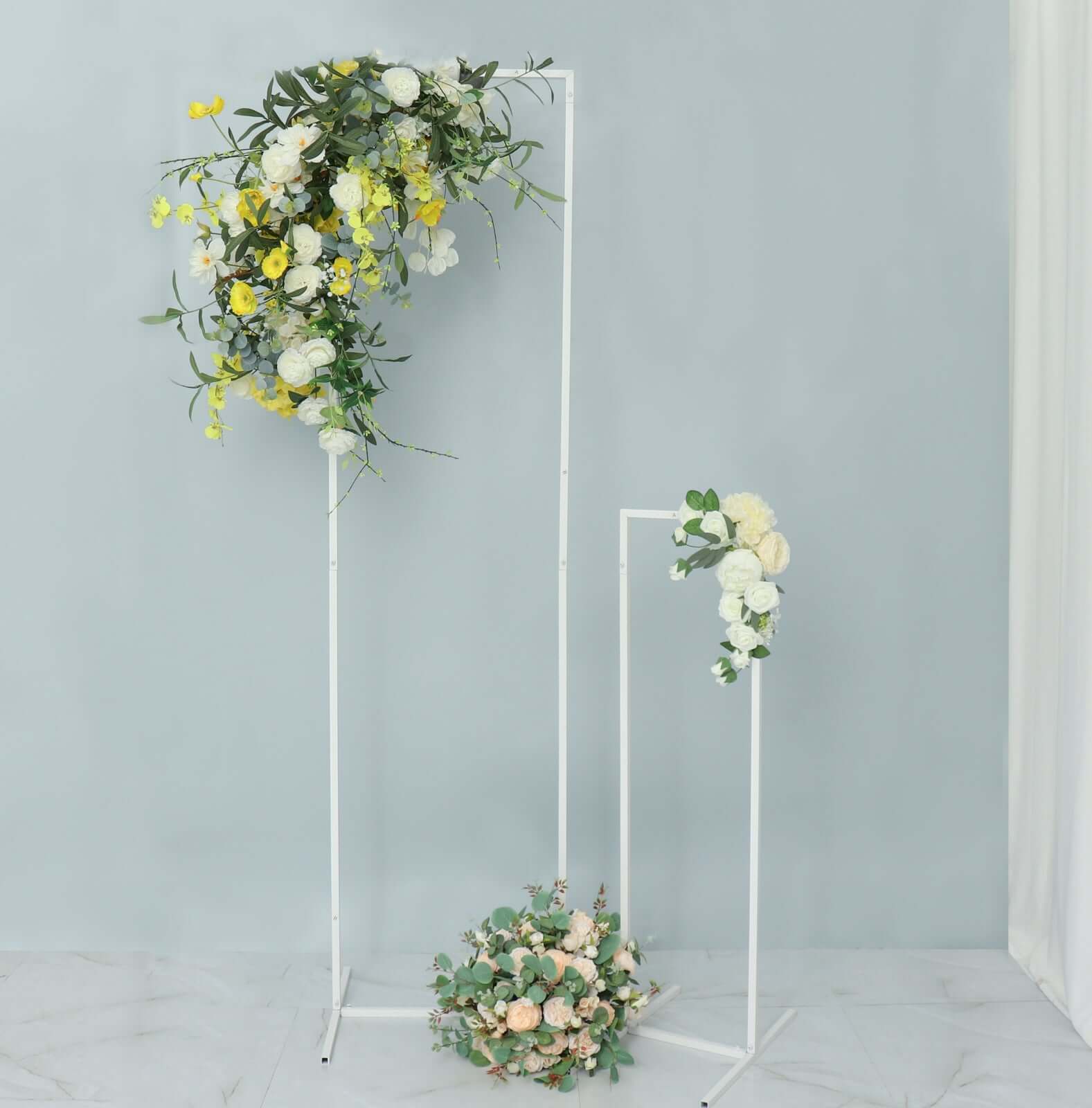 Set of 4 Wedding Arches Slim White Metal Rectangular Design Backdrop Stands - Floral Display Frames 3.6ft - 6.5ft - Bell Racket Store
