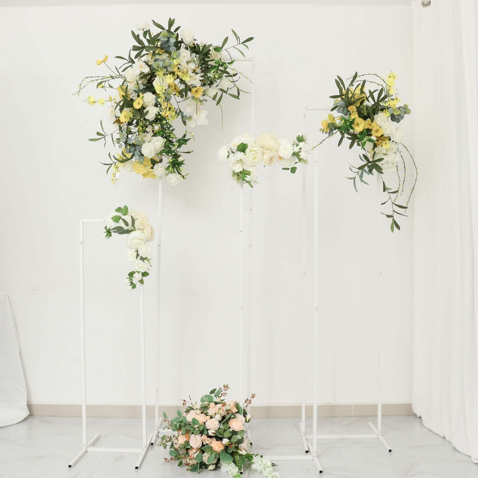 Set of 4 Wedding Arches Slim White Metal Rectangular Design Backdrop Stands - Floral Display Frames 3.6ft - 6.5ft - Bell Racket Store