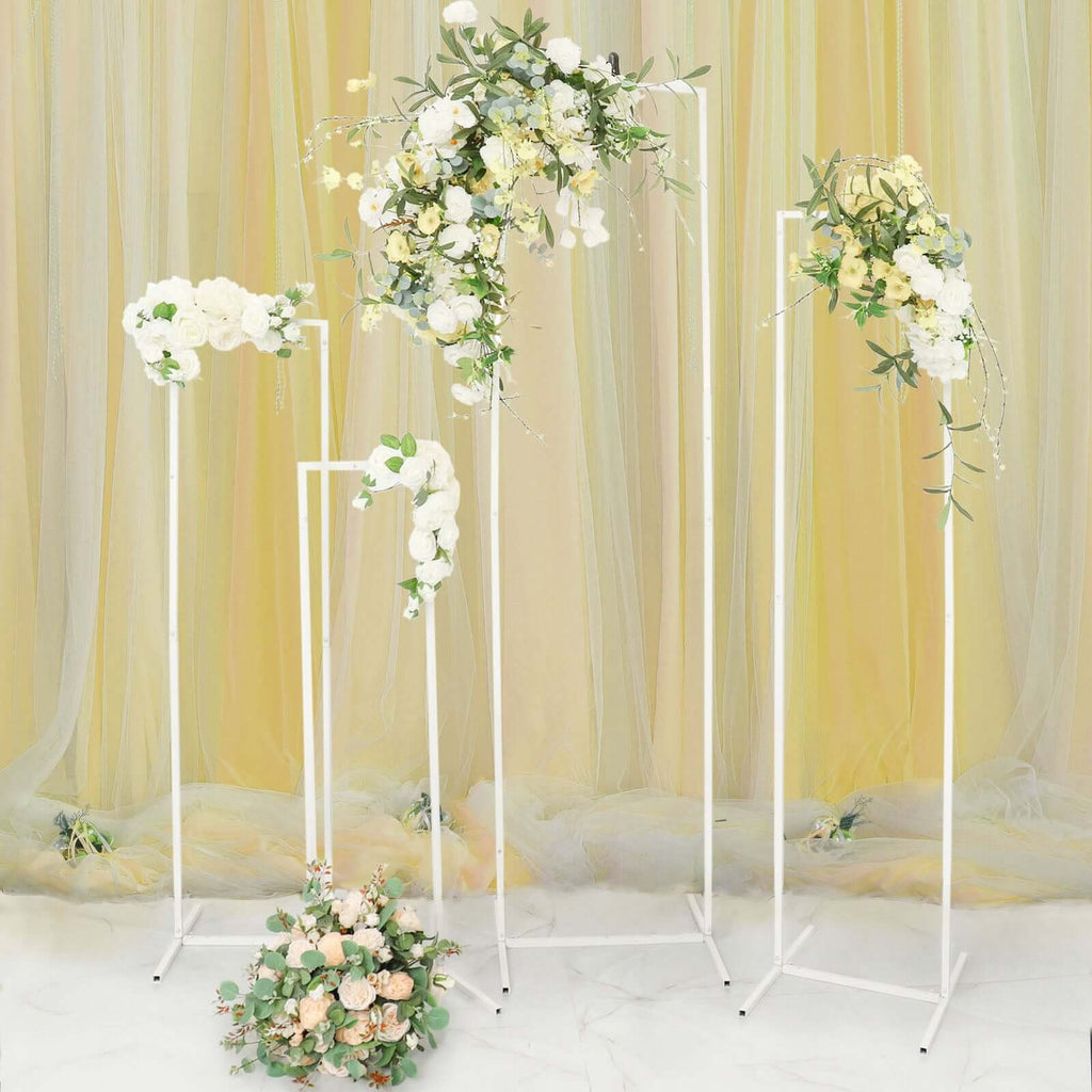 Set of 4 Wedding Arches Slim White Metal Rectangular Design Backdrop Stands - Floral Display Frames 3.6ft - 6.5ft - Bell Racket Store