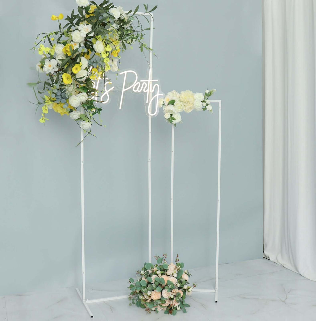 Set of 4 Wedding Arches Slim White Metal Rectangular Design Backdrop Stands - Floral Display Frames 3.6ft - 6.5ft - Bell Racket Store