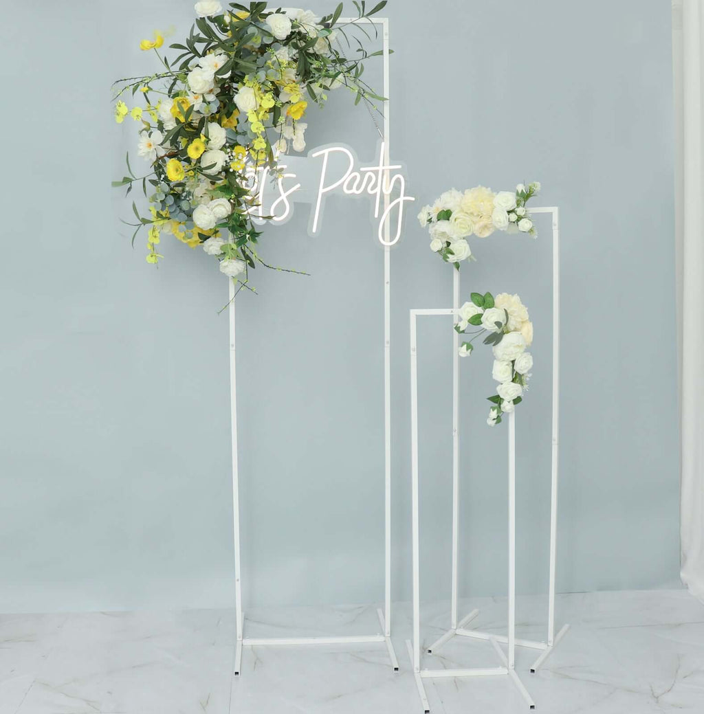 Set of 4 Wedding Arches Slim White Metal Rectangular Design Backdrop Stands - Floral Display Frames 3.6ft - 6.5ft - Bell Racket Store