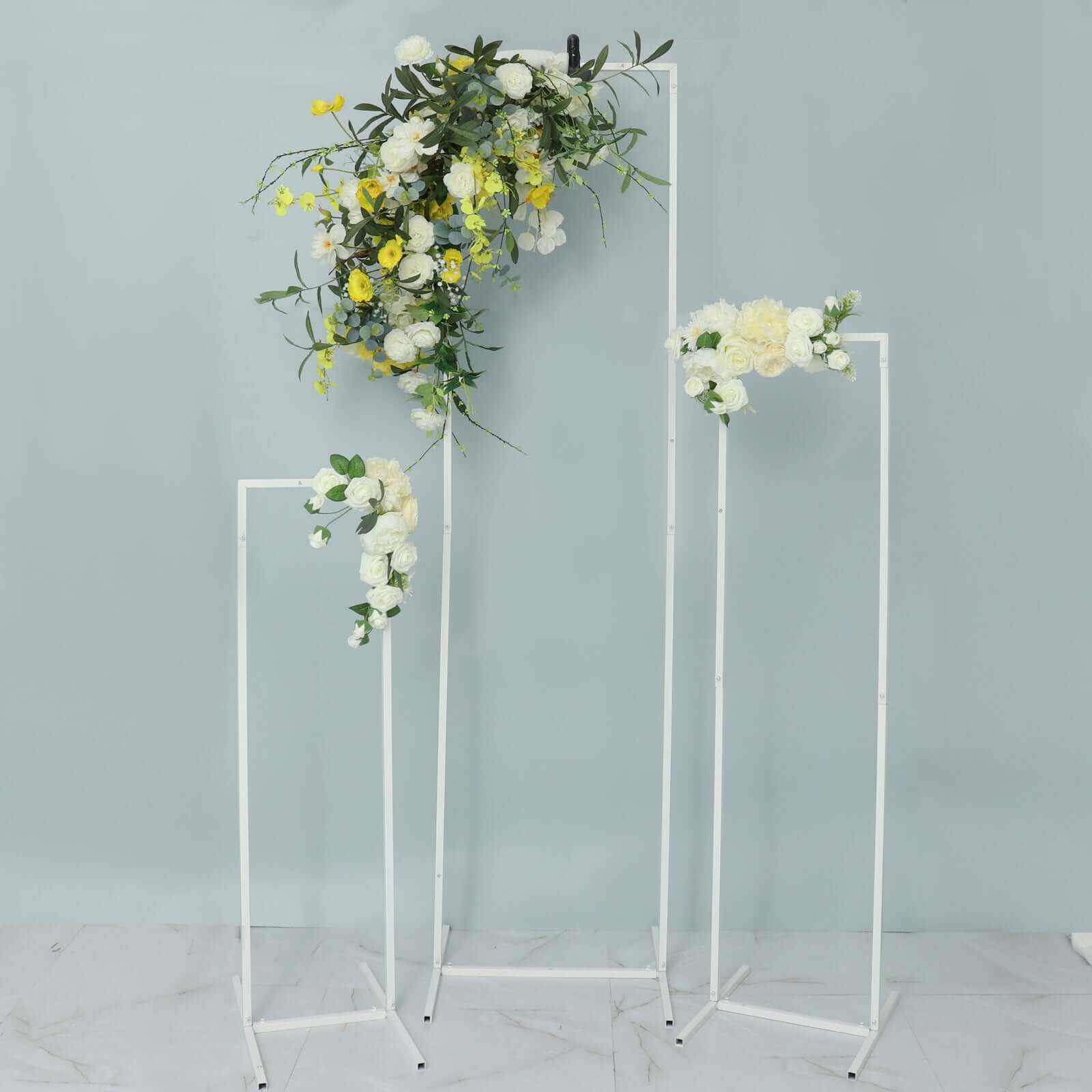 Set of 4 Wedding Arches Slim White Metal Rectangular Design Backdrop Stands - Floral Display Frames 3.6ft - 6.5ft - Bell Racket Store