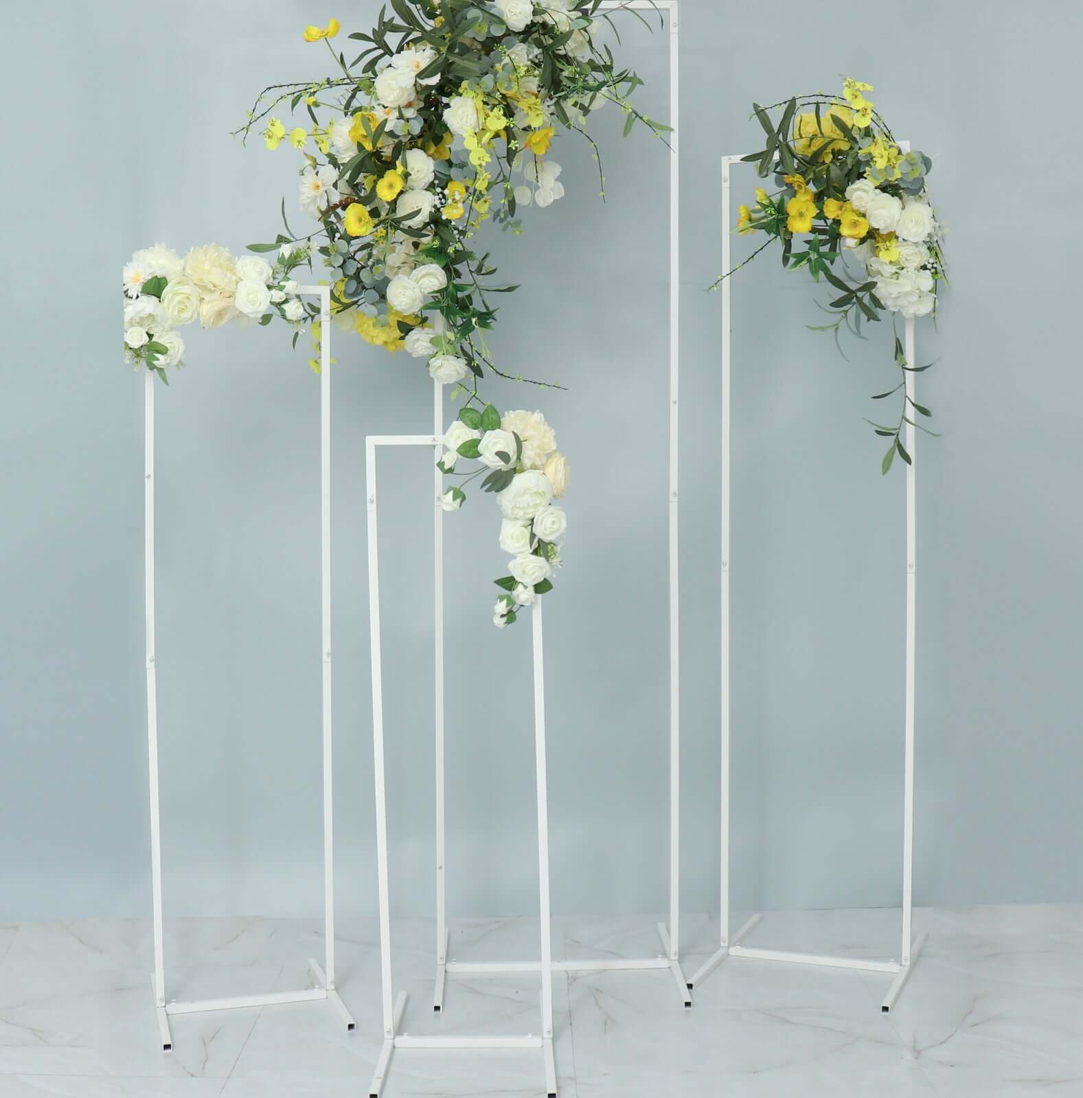 Set of 4 Wedding Arches Slim White Metal Rectangular Design Backdrop Stands - Floral Display Frames 3.6ft - 6.5ft - Bell Racket Store