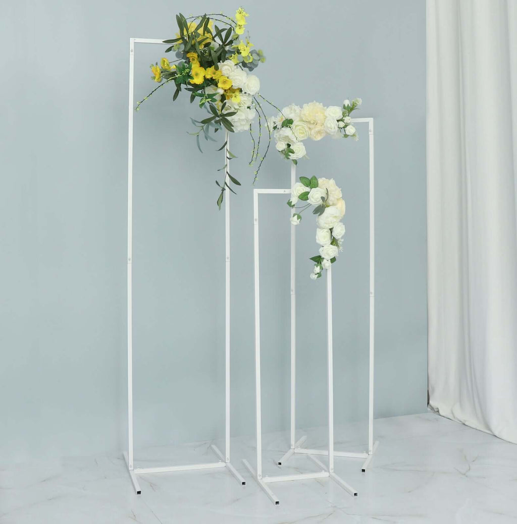 Set of 4 Wedding Arches Slim White Metal Rectangular Design Backdrop Stands - Floral Display Frames 3.6ft - 6.5ft - Bell Racket Store