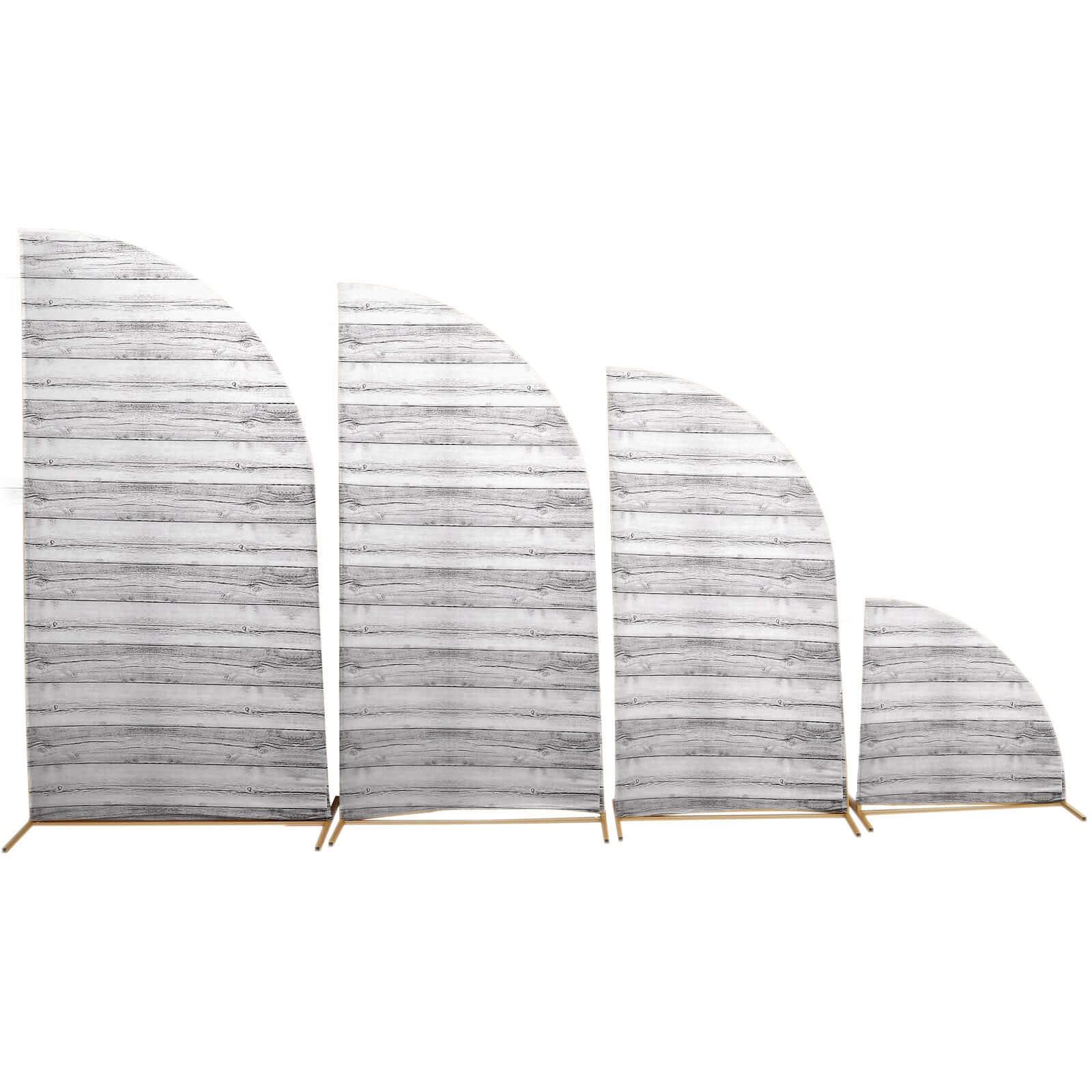 Set of 4 Whitewash Rustic Wood Print Spandex Chiara Wedding Arch Covers, Fitted Covers For Half Moon Backdrop Stands - 2.5ft, 5ft, 6ft, 7ft - Bell Racket Store