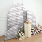 Set of 4 Whitewash Rustic Wood Print Spandex Chiara Wedding Arch Covers, Fitted Covers For Half Moon Backdrop Stands - 2.5ft, 5ft, 6ft, 7ft - Bell Racket Store