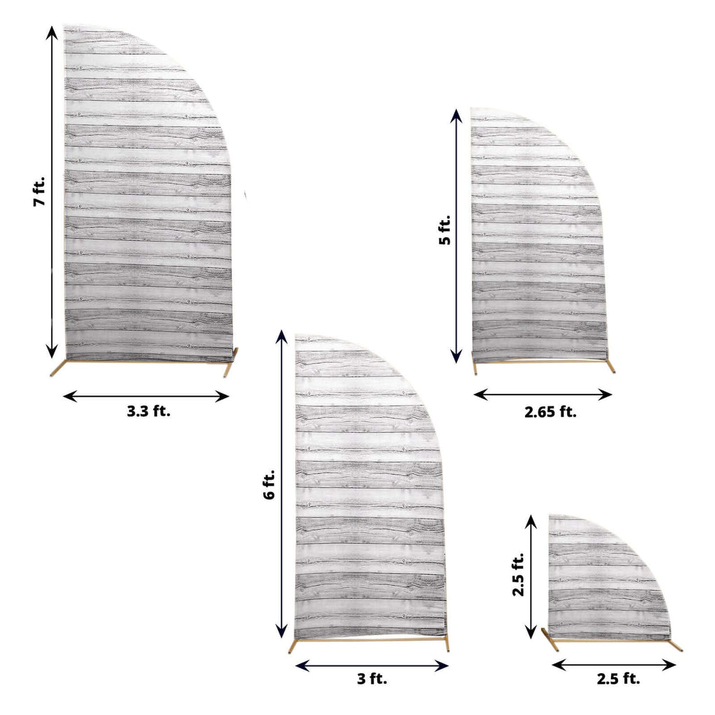 Set of 4 Whitewash Rustic Wood Print Spandex Chiara Wedding Arch Covers, Fitted Covers For Half Moon Backdrop Stands - 2.5ft, 5ft, 6ft, 7ft - Bell Racket Store