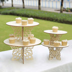Set of 4 Wooden Cake Stands Butterfly Round Design Natural - Stackable Rustic Cupcake Holder Centerpiece 10", 12", 14", 16" - Bell Racket Store