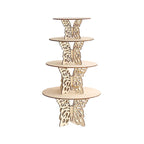 Set of 4 Wooden Cake Stands Butterfly Round Design Natural - Stackable Rustic Cupcake Holder Centerpiece 10", 12", 14", 16" - Bell Racket Store
