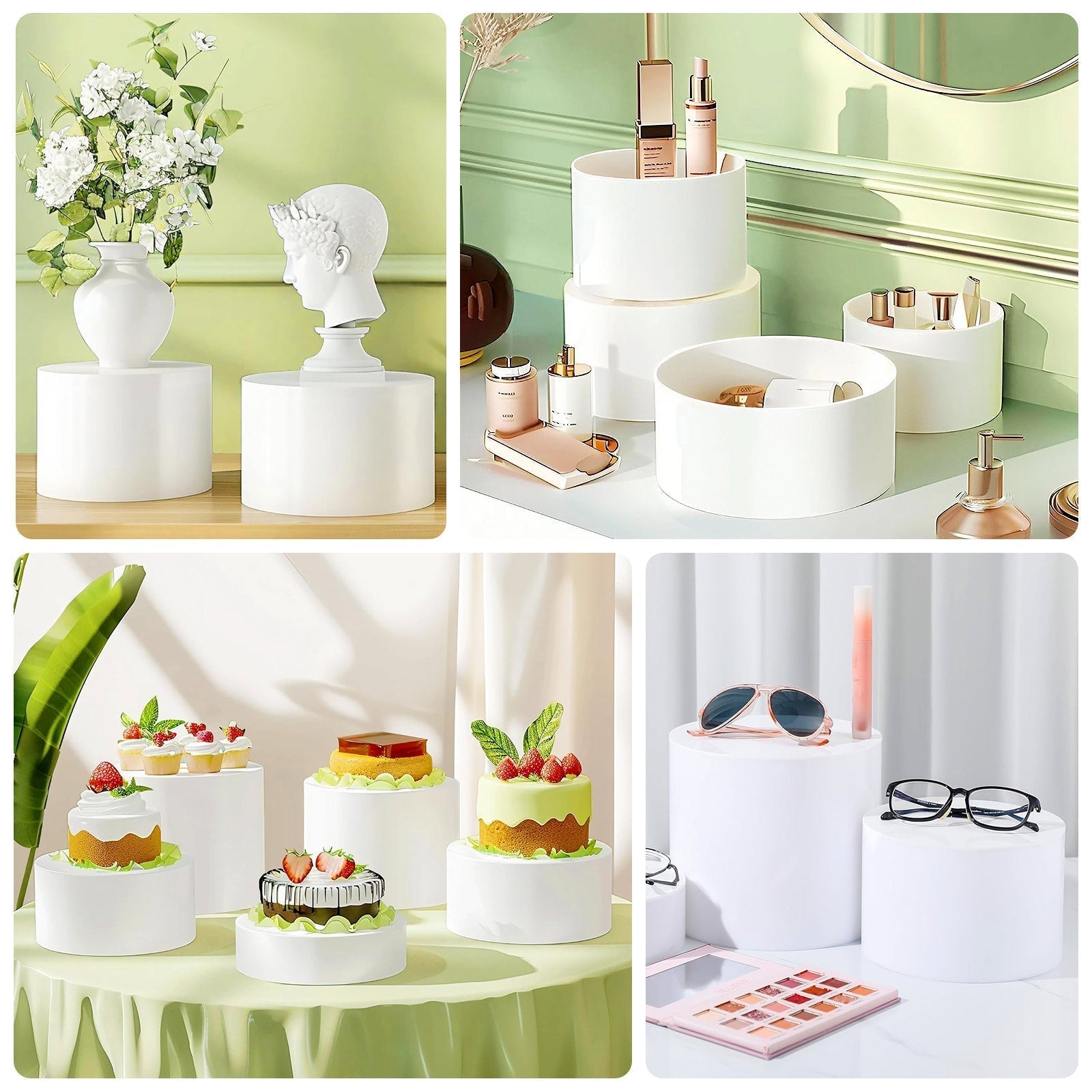 Set of 5 Acrylic Cake Stands Cylinder Design Round Clear - Display Risers for Events 8.5", 9", 10", 11", 12" - Bell Racket Store