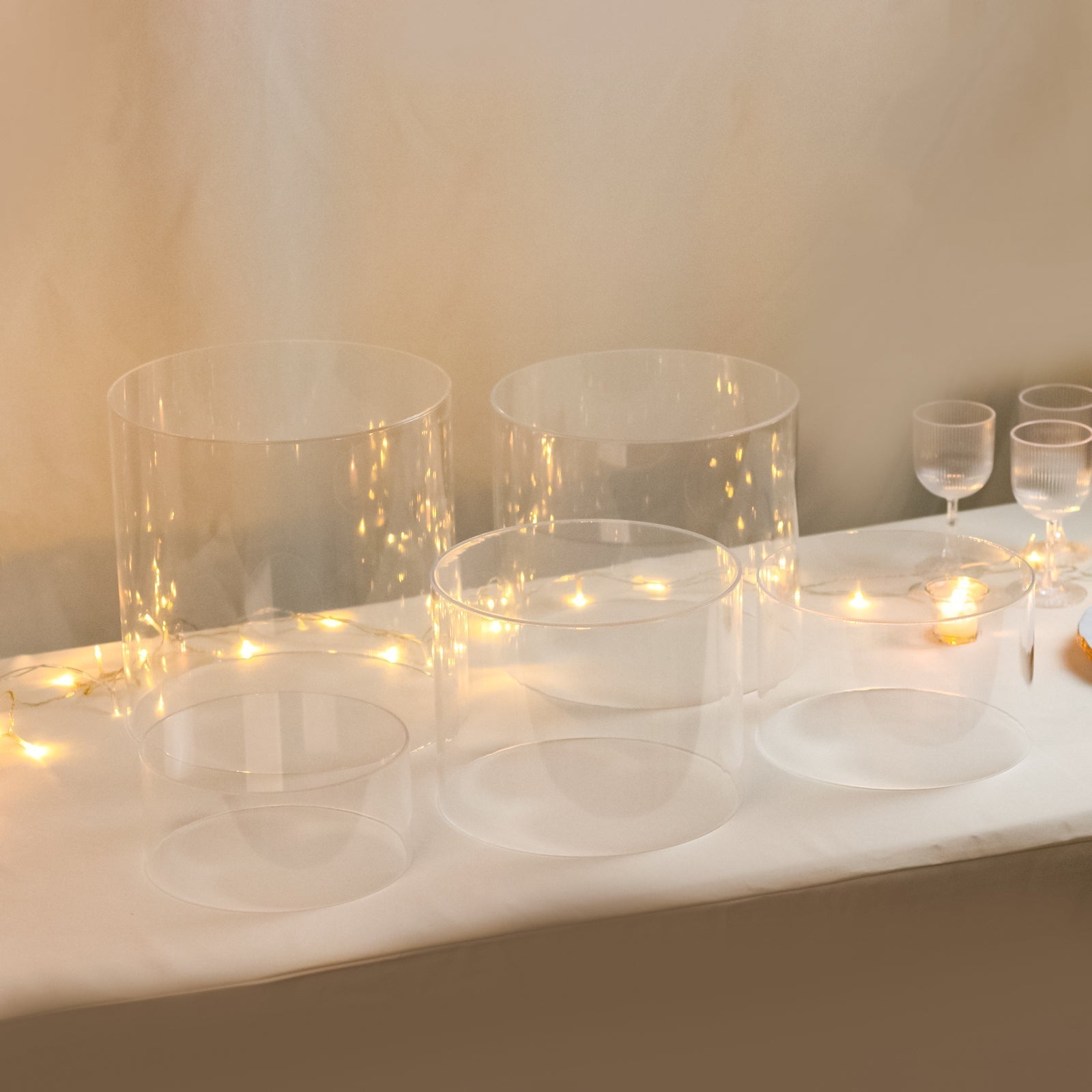 Set of 5 Acrylic Cake Stands Cylinder Design Round Clear - Display Risers for Events 8.5", 9", 10", 11", 12" - Bell Racket Store