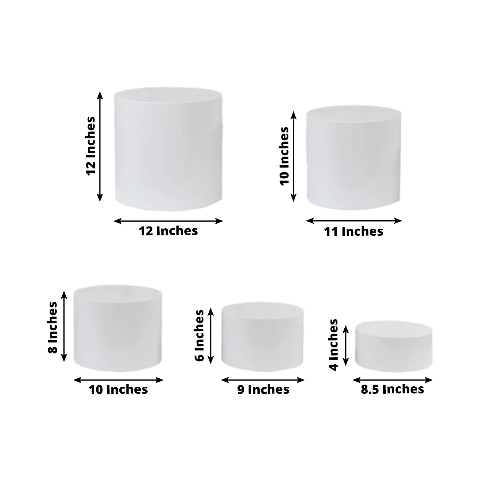 Set of 5 Acrylic Cake Stands Cylinder Design Round Clear - Display Risers for Events 8.5", 9", 10", 11", 12" - Bell Racket Store